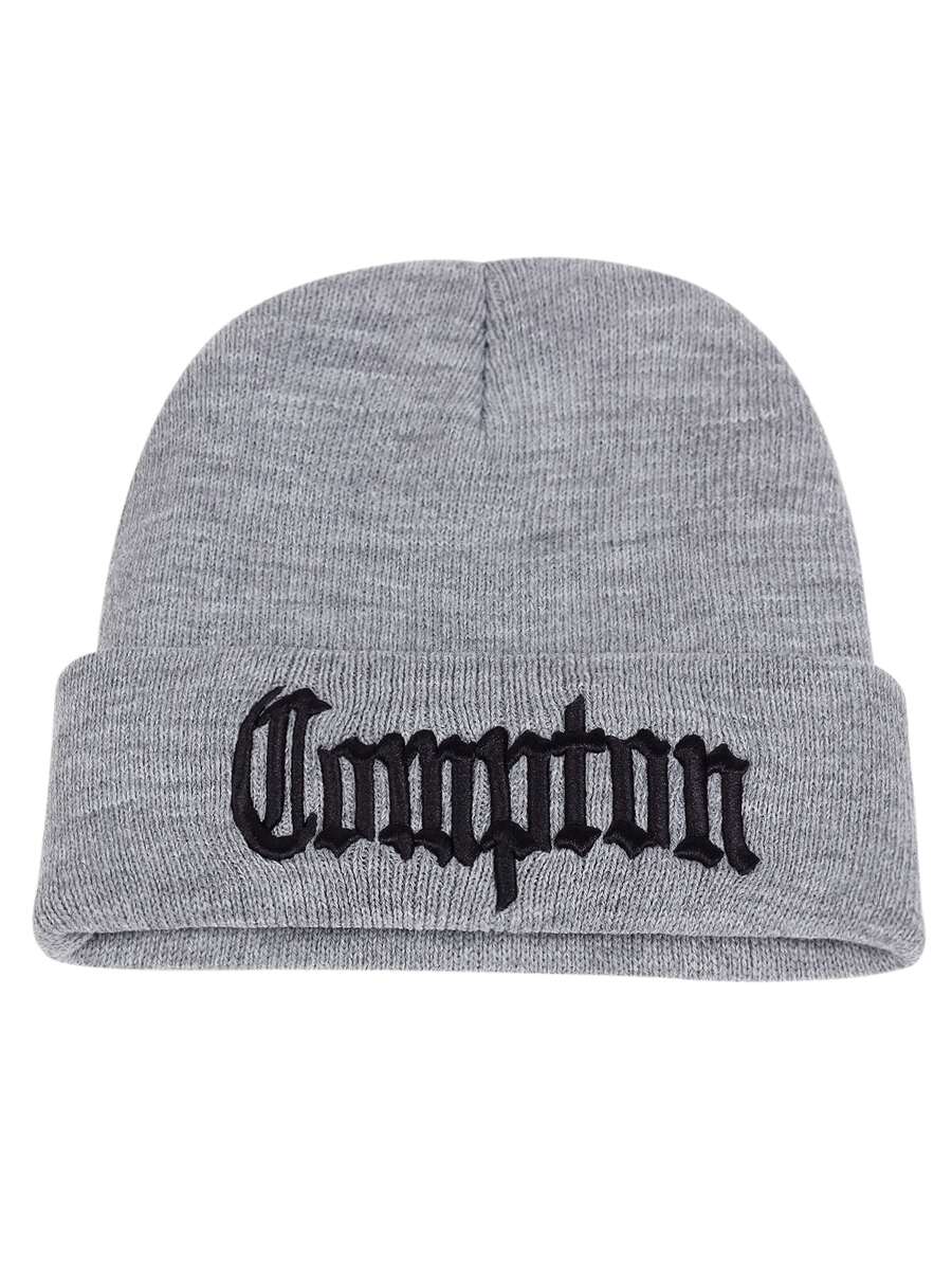 Men Letter Embroidered Beanie - Grey - View 1