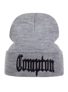Men Letter Embroidered Beanie - Grey - View 3