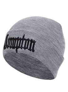 Men Letter Embroidered Beanie - Grey - View 6