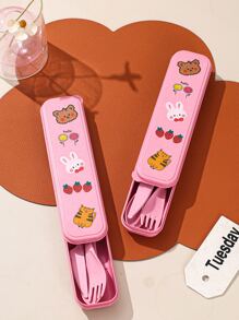 3入組便攜餐具套裝帶收納盒和貼紙 - 彩色 - 查看 1