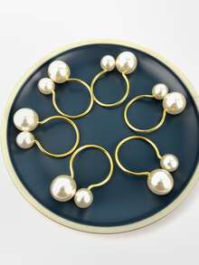 6pcs Faux Pearl Decor Napkin Ring - Gold - View 2