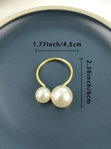 6pcs Faux Pearl Decor Napkin Ring - Gold - View 3