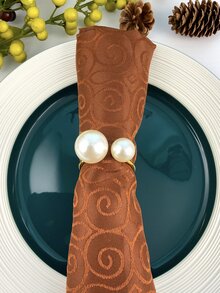 6pcs Faux Pearl Decor Napkin Ring - Gold - View 4