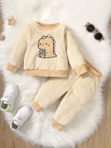 Baby Cartoon Embroidery Sweatshirt & Joggers - Apricot - View 1