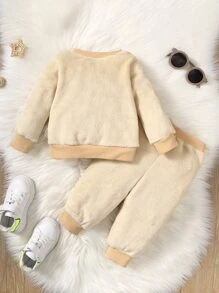 Baby Cartoon Embroidery Sweatshirt & Joggers - Apricot - View 2