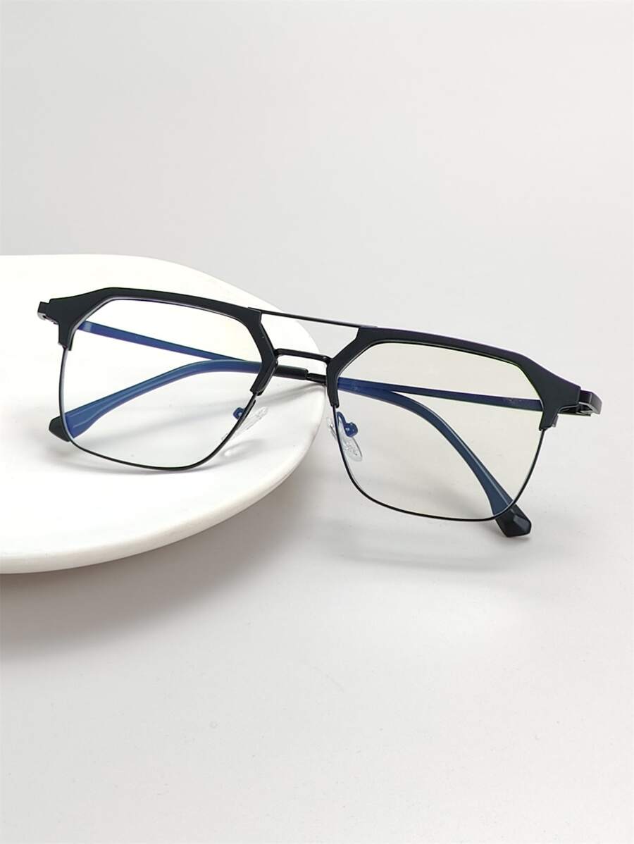 Men Geo Frame Eyeglasses - Black - View 1
