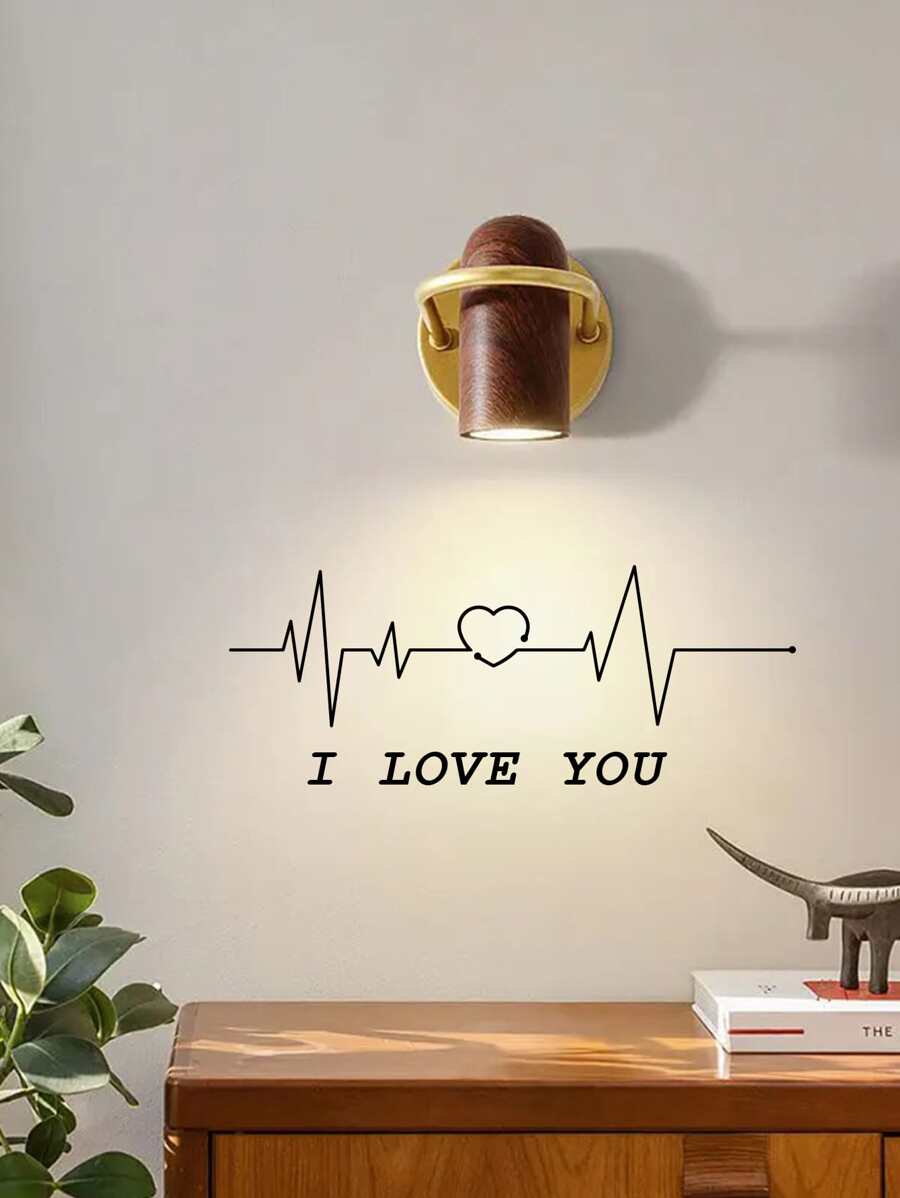 1pc Heartbeat & Slogan Graphic Wall Sticker - Black - View 1