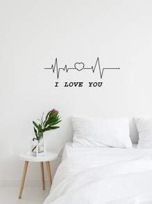 1pc Heartbeat & Slogan Graphic Wall Sticker - Black - View 2