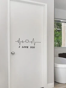 1pc Heartbeat & Slogan Graphic Wall Sticker - Black - View 4