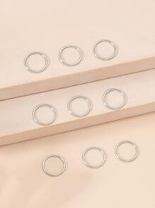 9 chiếc khuyên mũi bằng thép không gỉ màu bạc tối giản - Bạc - Xem 1