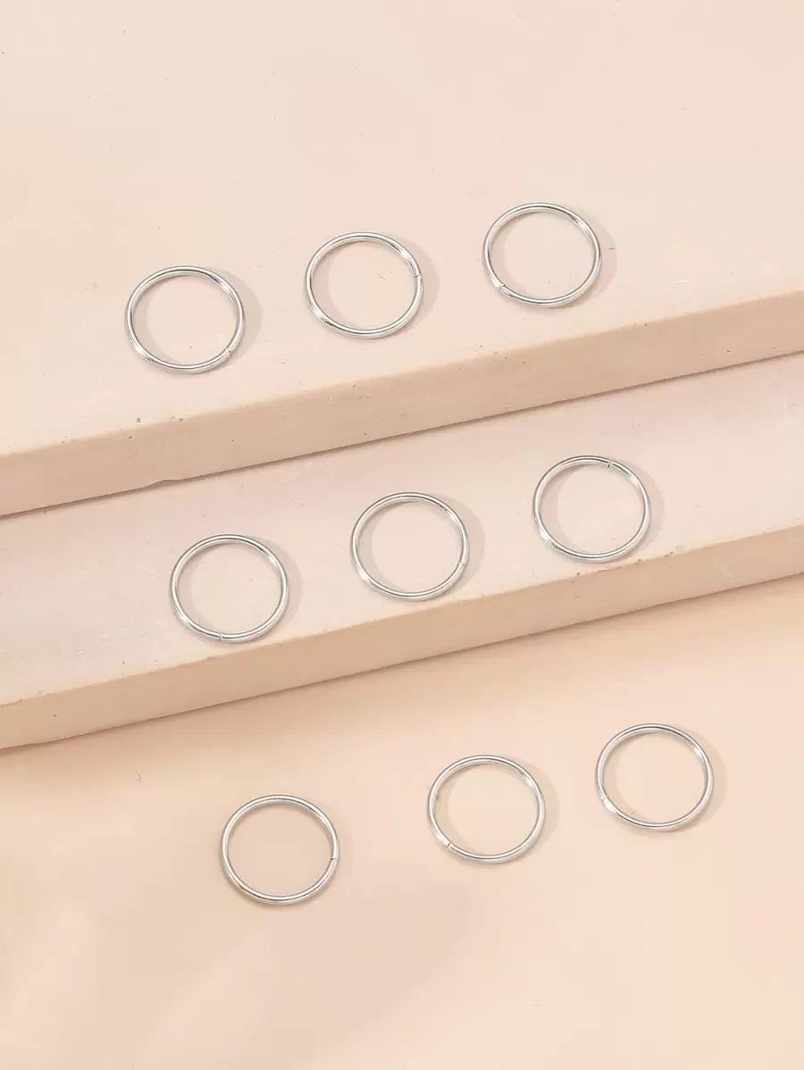 9 chiếc khuyên mũi bằng thép không gỉ màu bạc tối giản - Bạc - Xem 1