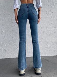 EURMUSE High Waist Flare Leg Jeans - Blue - View 2