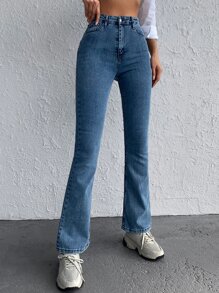 EURMUSE High Waist Flare Leg Jeans - Blue - View 6