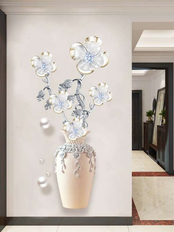 Floral Pattern Wall Sticker, Self Adhesive Wall Art Decal For Home