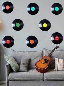 8pcs Record Pattern Wall Sticker, Vintage Waterproof Round Wall Art Decal For Home Decor - Multicolor - View 1