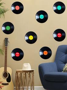 8pcs Record Pattern Wall Sticker, Vintage Waterproof Round Wall Art Decal For Home Decor - Multicolor - View 5