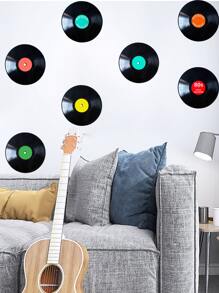 8pcs Record Pattern Wall Sticker, Vintage Waterproof Round Wall Art Decal For Home Decor - Multicolor - View 6