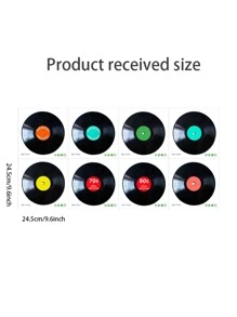 8pcs Record Pattern Wall Sticker, Vintage Waterproof Round Wall Art Decal For Home Decor - Multicolor - View 7