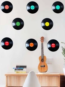 8pcs Record Pattern Wall Sticker, Vintage Waterproof Round Wall Art Decal For Home Decor - Multicolor - View 8