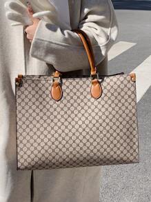 Dedoo 秋冬季超大号手提包套装，时尚撞色印花，大容量，腰带拉链设计，适合日常、商务旅行、度假、户外、居家、宿舍等场合，男女学生通用购物袋 - 彩色 - 查看 4