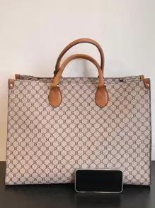 Dedoo 秋冬季超大号手提包套装，时尚撞色印花，大容量，腰带拉链设计，适合日常、商务旅行、度假、户外、居家、宿舍等场合，男女学生通用购物袋 - 彩色 - 查看 7