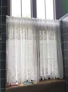 1pc Romantic Sweet Style White Lace Flower Pattern Window Curtain, Short Polyester Fiber Material For Living Room Bedroom Window Decor - White - View 6