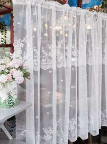 1pc Romantic Sweet Style White Lace Flower Pattern Window Curtain, Short Polyester Fiber Material For Living Room Bedroom Window Decor - White - View 7