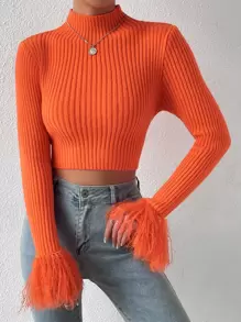 Allurite Jersey corto de cuello alto de peluche puño - Naranja - Ver 1