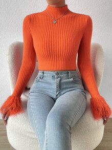 Allurite Jersey corto de cuello alto de peluche puño - Naranja - Ver 4