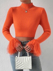 Allurite Jersey corto de cuello alto de peluche puño - Naranja - Ver 6