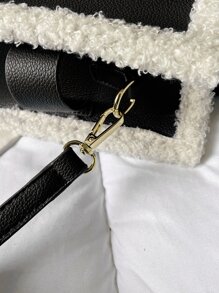 New Autumn/Winter Women's Tote Bag With Faux Shearling Decor, Shoulder & Crossbody Handbag, New Arrival Fur Purse - Black - View 6