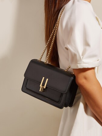 Waterproof,Lightweight,Business Casual Mini Metal Decor Chain Flap Square Bag For Teen Girls Women College Students,Rookies & White-collar Workers Perfect for Office,College,Work ,Business,Commute