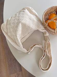 Plaid Pattern Canvas Hobo Bag School Bag For Graduate, Teen Girls, Freshman, Sophomore, Junior & Senior In College, University & High School, Perfect For Outdoors ,Travel & Back To School - Beige - View 2