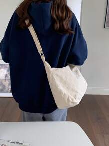 Plaid Pattern Canvas Hobo Bag School Bag For Graduate, Teen Girls, Freshman, Sophomore, Junior & Senior In College, University & High School, Perfect For Outdoors ,Travel & Back To School - Beige - View 4