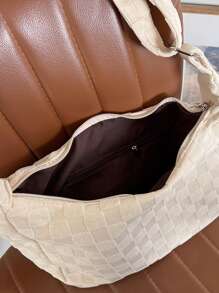 Plaid Pattern Canvas Hobo Bag School Bag For Graduate, Teen Girls, Freshman, Sophomore, Junior & Senior In College, University & High School, Perfect For Outdoors ,Travel & Back To School - Beige - View 5