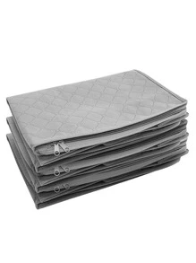 1pc Geometric Textured Foldable Clothes Storage Bag, Grey Multifunction Quilt Storage Bag For Household - Grey - View 3