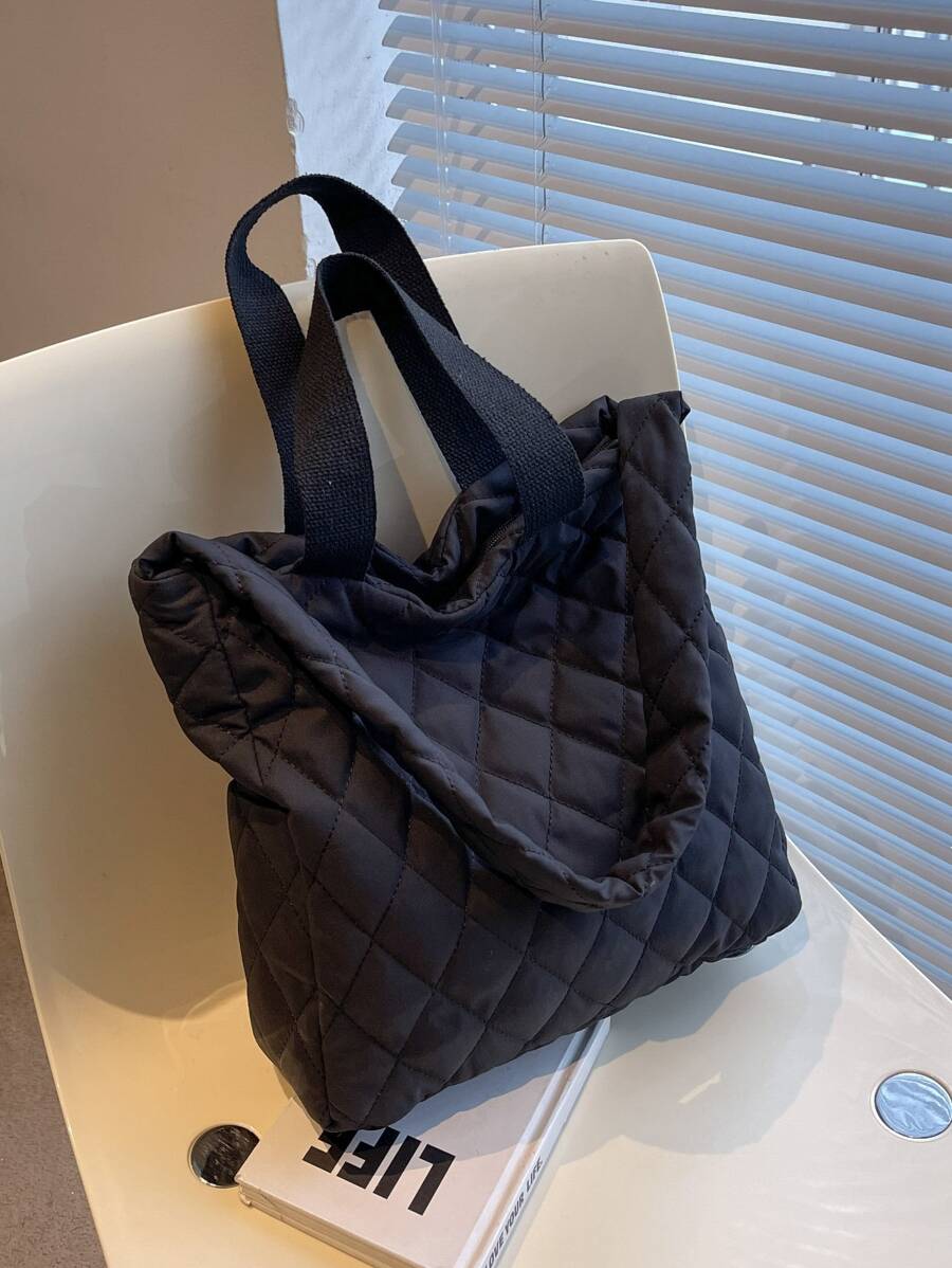 Bolso tote de hombro guateado - Negro - Ver 1