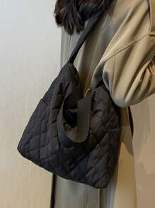 Bolso tote de hombro guateado - Negro - Ver 5