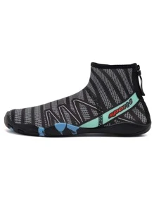 Men Letter Graphic Zip Back Aqua Socks - Grey - View 1