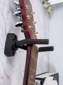 1pc Wall Mounted Musical Instrument Holder, Black Stainless Steel Guitar Hook For Household