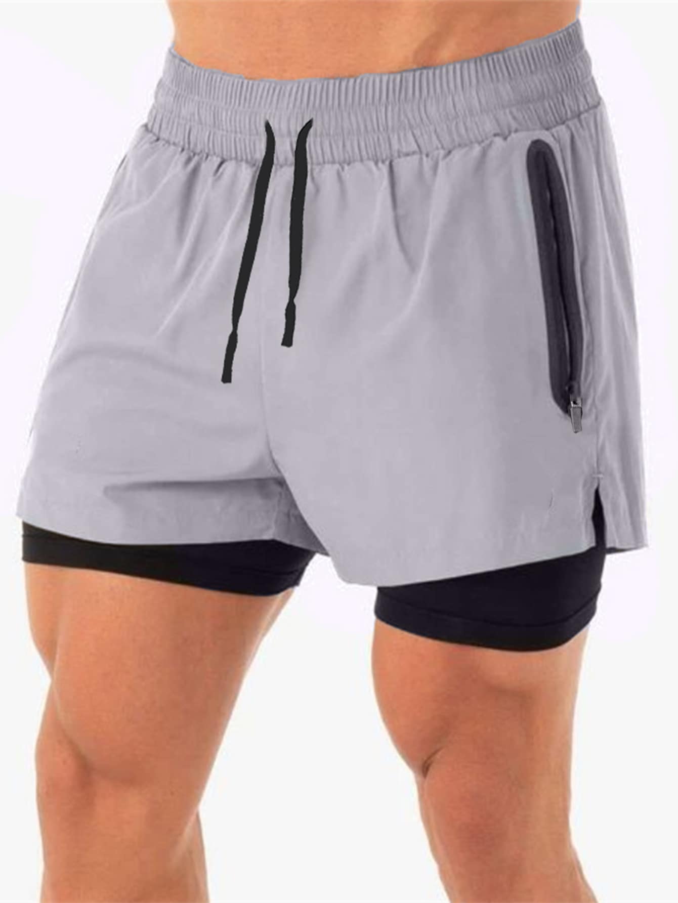 Manfinity Sport Corelite Quần short thể thao nam cạp rút 2 trong 1 Quần short tập gym Quần short chạy bộ Quần short xám - Màu Xám nhạt - Xem 1