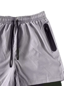 Manfinity Sport Corelite Quần short thể thao nam cạp rút 2 trong 1 Quần short tập gym Quần short chạy bộ Quần short xám - Màu Xám nhạt - Xem 4