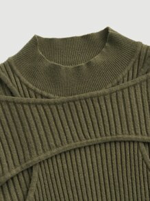 SHEIN MOD 鏤空小高領套頭毛衣 - 軍綠色 - 查看 5