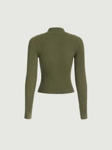 SHEIN MOD 鏤空小高領套頭毛衣 - 軍綠色 - 查看 7