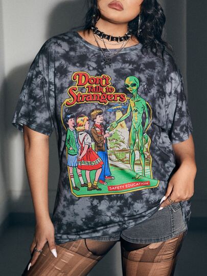 Stevenrhodes Camiseta oversize de manga caída con estampado gráfico y efecto tie-dye, ideal para la escuela y el verano