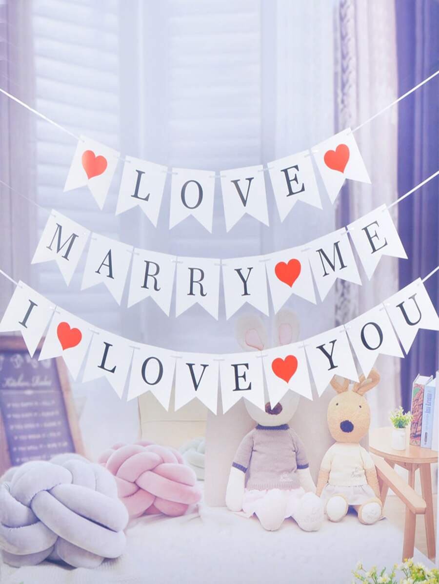 24pcs Heart & Slogan Graphic Pull Flag - Multicolor - View 1