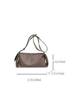 PU Solid Color Fashion Retro Crescent Bag Shoulder Bag Shopping Travel Oblique Shoulder Bag - Mocha Brown - View 5