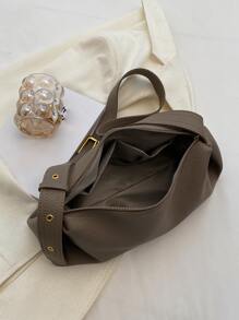 PU Solid Color Fashion Retro Crescent Bag Shoulder Bag Shopping Travel Oblique Shoulder Bag - Mocha Brown - View 3