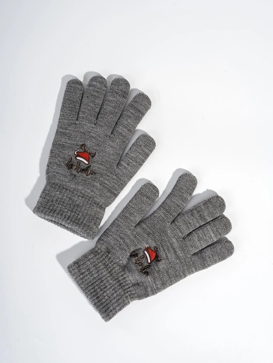Men Christmas Antler & Letter Embroidered Gloves - Dark Grey - View 1