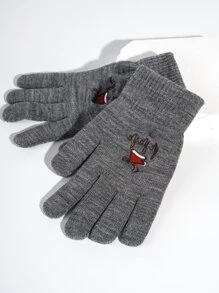 Men Christmas Antler & Letter Embroidered Gloves - Dark Grey - View 3